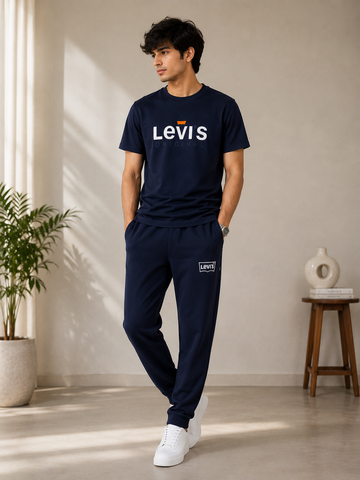 Men's Navy Blue Activewear Set – Premium T-Shirt & Track Pants