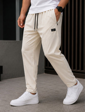 Men's Premium Cream Textured Trousers – Slim Fit Casual Track Pants