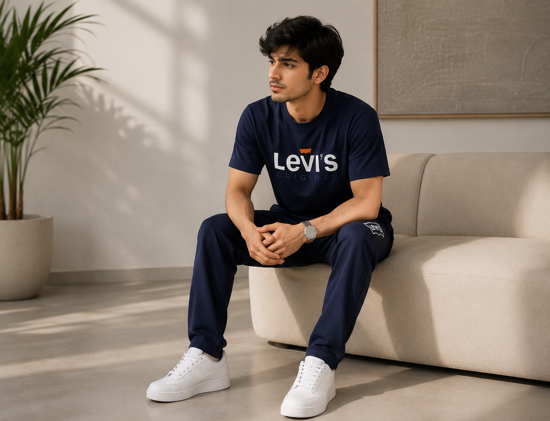 Men's Navy Blue Activewear Set – Premium T-Shirt & Track Pants