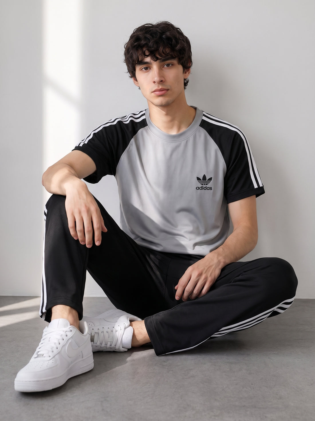 Men's Premium Grey & Black Sports Tracksuit Set