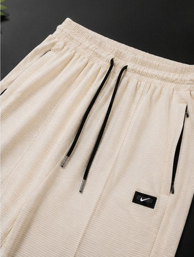 Men's Premium Cream Textured Trousers – Slim Fit Casual Track Pants