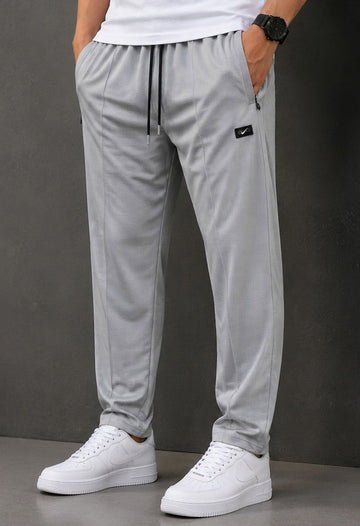 Men's Premium Light Grey Textured Trousers – Slim Fit Casual Track Pants