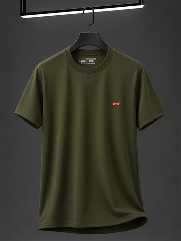 Men's Premium Olive Green Minimal Logo Crew Neck T-Shirt
