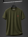 Men's Premium Olive Green Minimal Logo Crew Neck T-Shirt