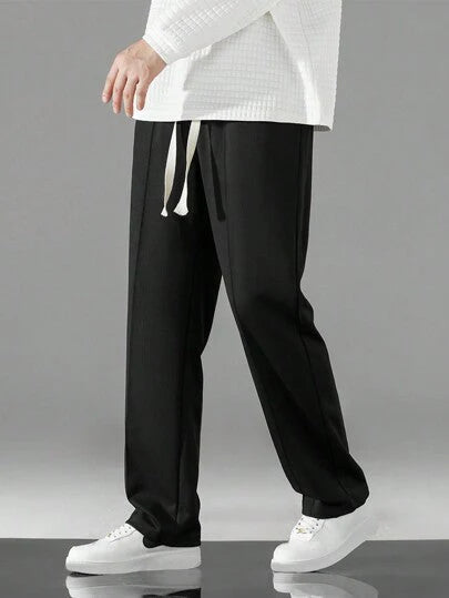 Men's Premium Black Relaxed Fit Drawstring Trousers