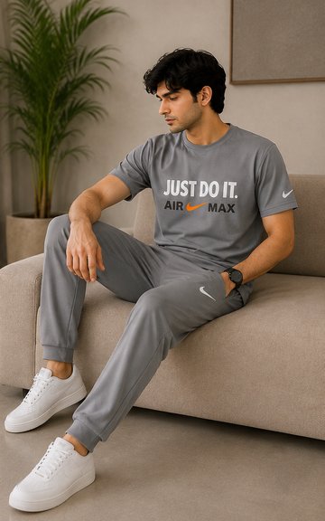 Men's Premium Light Grey Sports T-Shirt & Track Pant Set