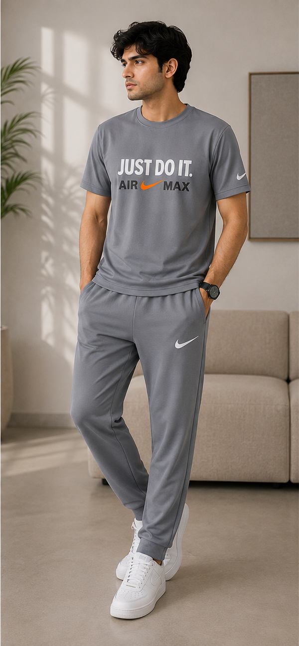 Men's Premium Light Grey Sports T-Shirt & Track Pant Set