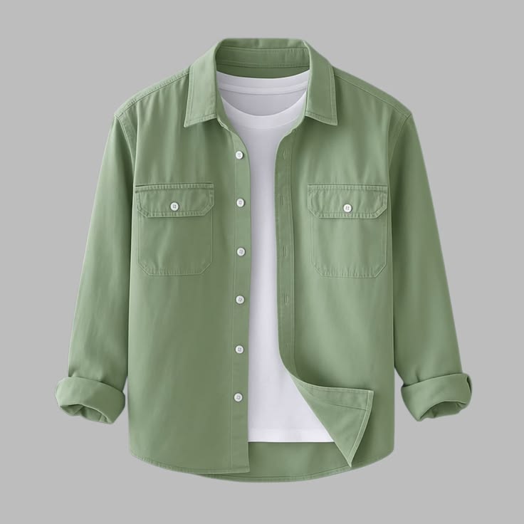 Men's Premium Sage Green Casual Cotton Overshirt
