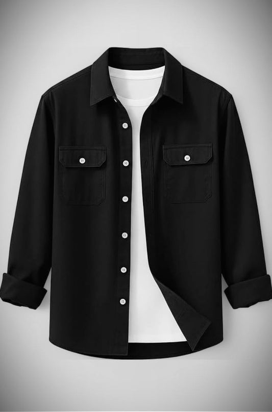 Men's Premium Black Casual Cotton Overshirt