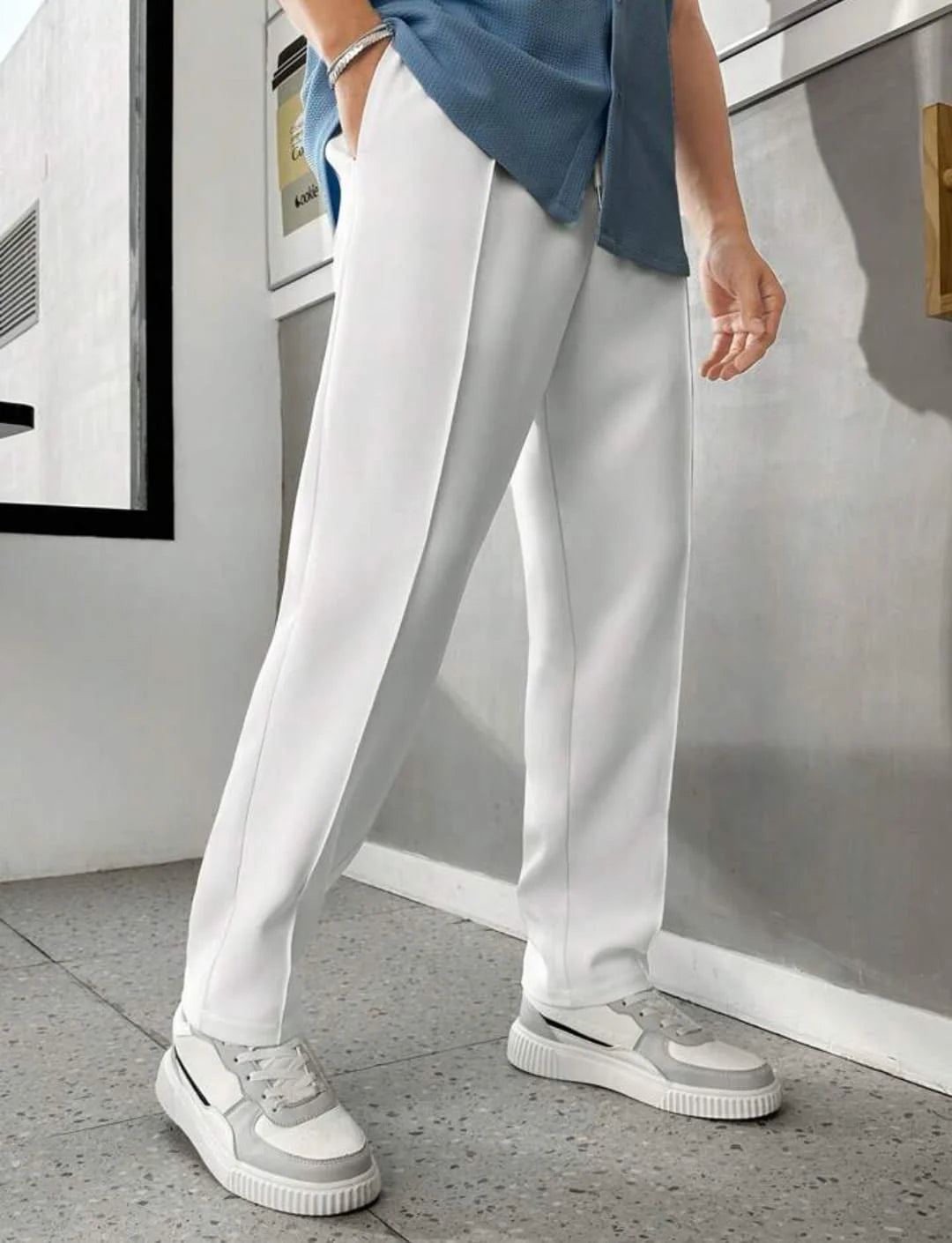 Men's Premium White Relaxed Fit Drawstring Trousers