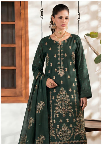Emerald Luxe Embroidered 3-Piece Pakistani Suit